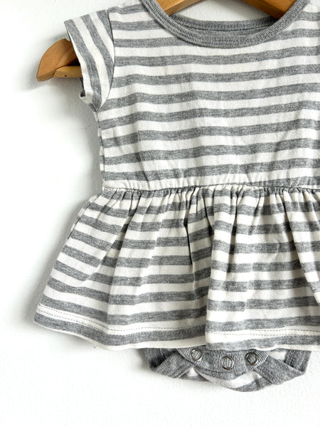 Mini Mioche Grey and Cream Striped Onesie Dress • 0-3 months