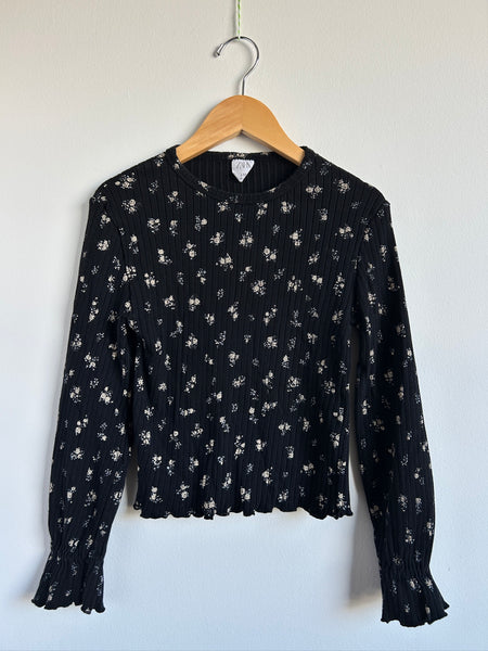 Zara Ribbed Long Sleeve Black Floral Top • 10-12 years