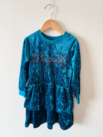 Minti Blue Let's Party Crushed Velvet Dress • 5-7 years