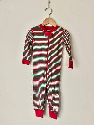 Hanna Andersson Green and Red Striped Sleeper • 2 years