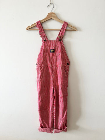 Vintage OshKosh Red Railroad Stripe Overalls • 7 years