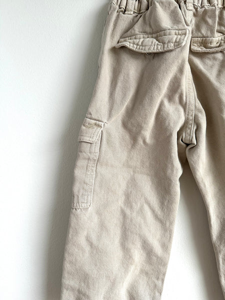 Zara Cream Elastic Waist Cargo Pants • 2-3 years