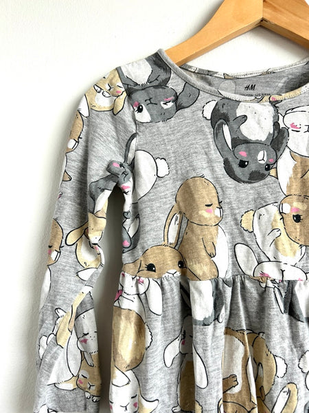 H&M Bunny Long Sleeve Cotton Dress • 5-6 years