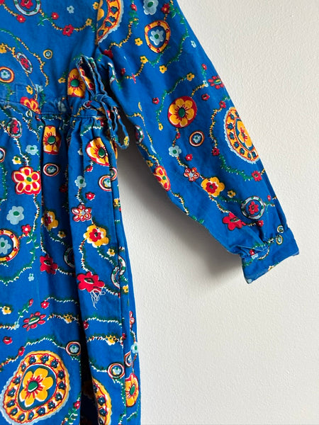 Vintage Please Mum Blue Collared Long Sleeve Cotton Dress • 4-6 years (small)