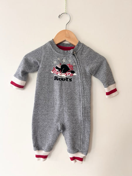 Roots Grey Holiday Zip Romper • 0-3 months *