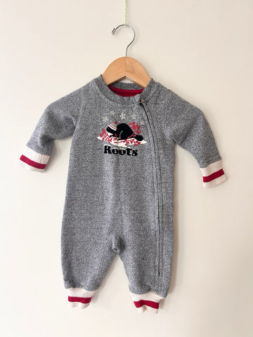 Roots Grey Holiday Zip Romper • 0-3 months *