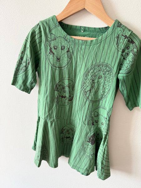 Mini Rodini Fox Family Long Sleeve Green Dress • 18 months - 3 years (92-98cm)