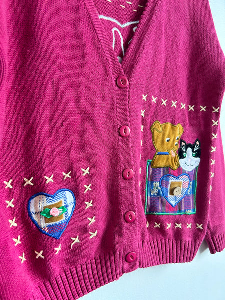 Vintage Northern Getaway Pink Cat Cardigan • 7-10 years (medium)