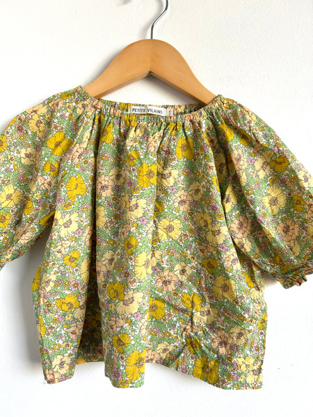 Petits Vilains Yellow Green Short Sleeve Ruffle Shirt • 4-5 years