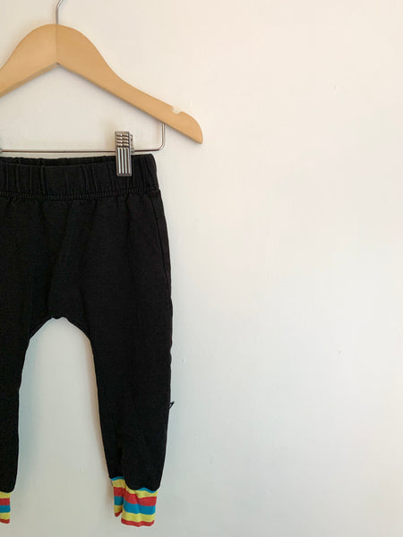 Whistle and Flute Black Joggers with Rainbow Cuffs • 1-2 years