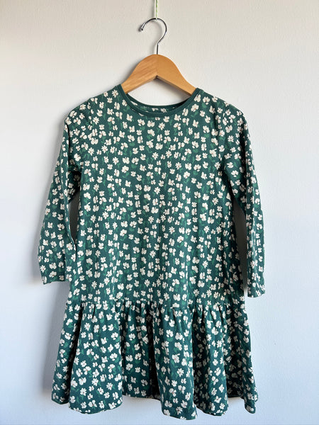 John Lewis Long Sleeve Green Floral Dress • 6-7 years