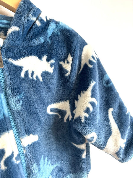 Hatley Blue Fuzzy Dino Bunting Romper • 1-2 years