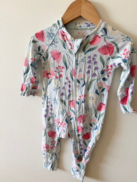 LouLou Lollipop Blue Floral Long Sleeve Zip Romper • 0-3 months