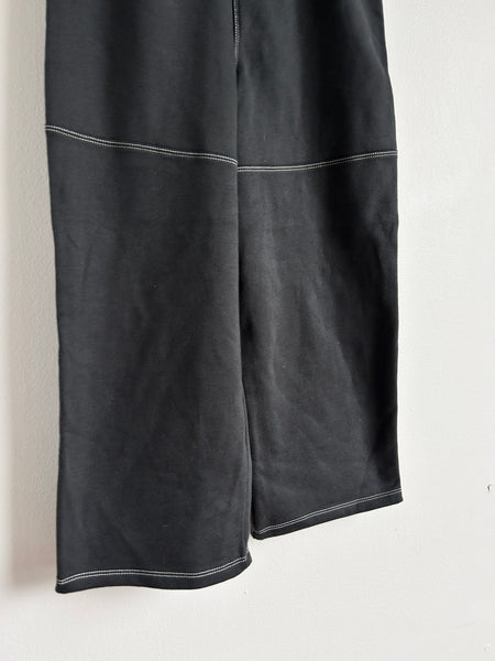 Next Wide Leg Black Soft Drawstring Pants with Contrast Stitching • 6-7 years