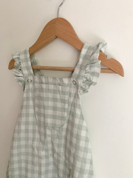 Nest and Nurture Green Gingham Overalls • 2 years