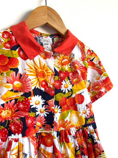 Vintage Catimini Red Floral Collared Cotton Dress • 5-6 years