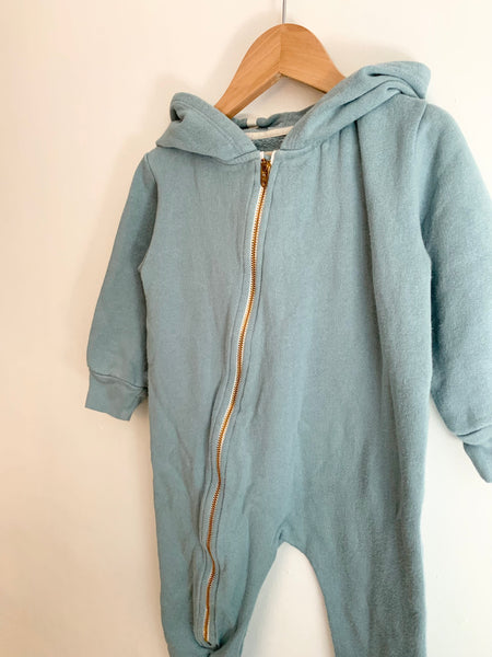 Mini Mioche Blue Hooded Zip Romper • 1-2 years