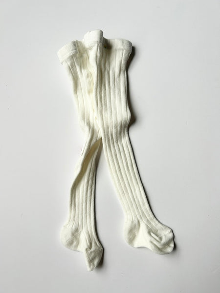 NEW Condor White Ribbed Tights • 0-3 months (000)