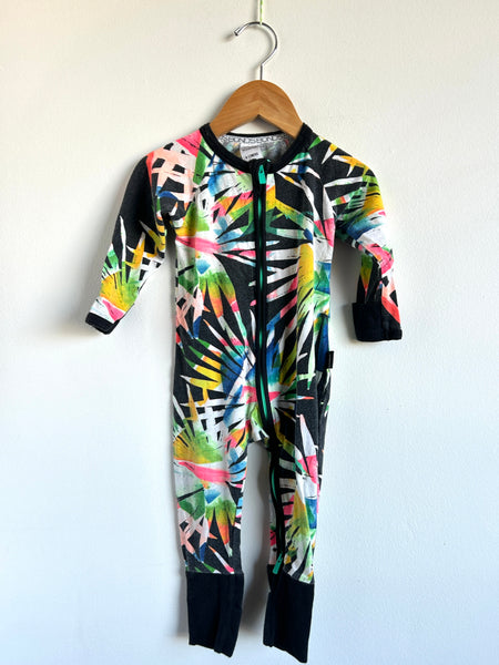 Bonds Black and Multi Coloured Print Zip Romper • 6-12 months