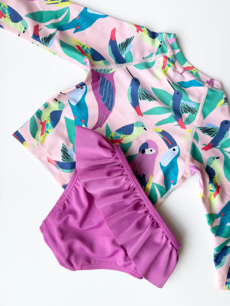 Tea 2pc Bird Swimsuit Long Sleeve Swimsuit • 9-12 months