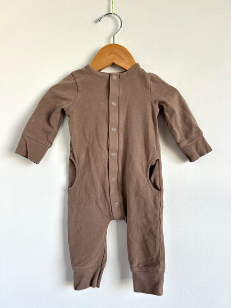 Pehr Light Brown Button Romper • 0-3 months