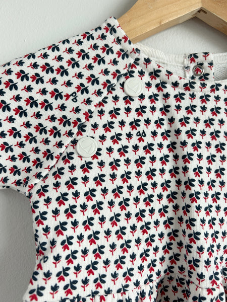 Petit Bateau Blue and Red Short Sleeve Sweatshirt Dress • 1-3 years