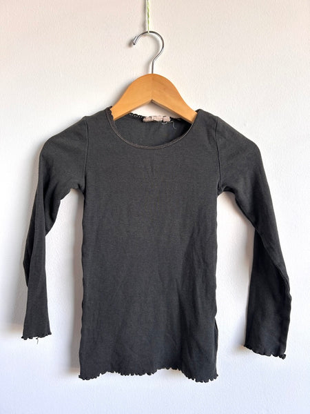 Wheat Dark Grey Long Sleeve Ribbed Lettuce Hem Top • 6 years