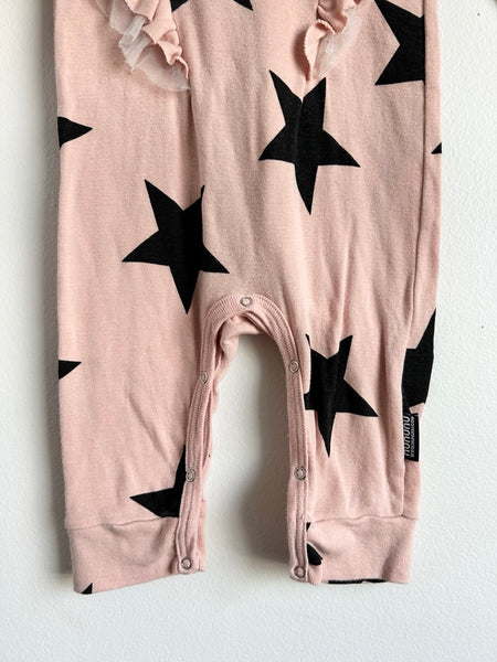 Nununu Pink Star Ruffle Long Sleeve Cotton Romper • 6-12 months