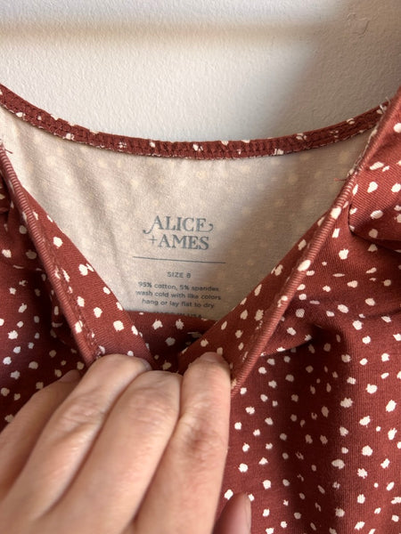 NEW Alice and Ames "Juliet" Brown Polkadot Tiered Puff Sleeve Dress • 8-9 years
