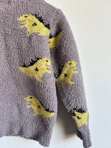 Lola and The Boys Fuzzy Grey Dino Sweater • 4-5 years