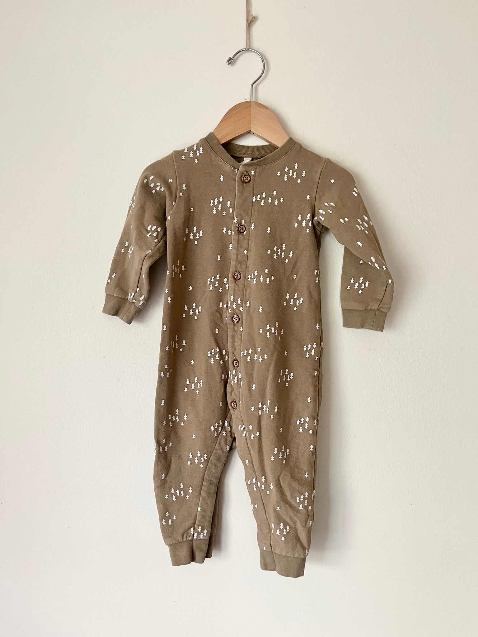 Quincy Mae Trees Button Romper • 12-18 months