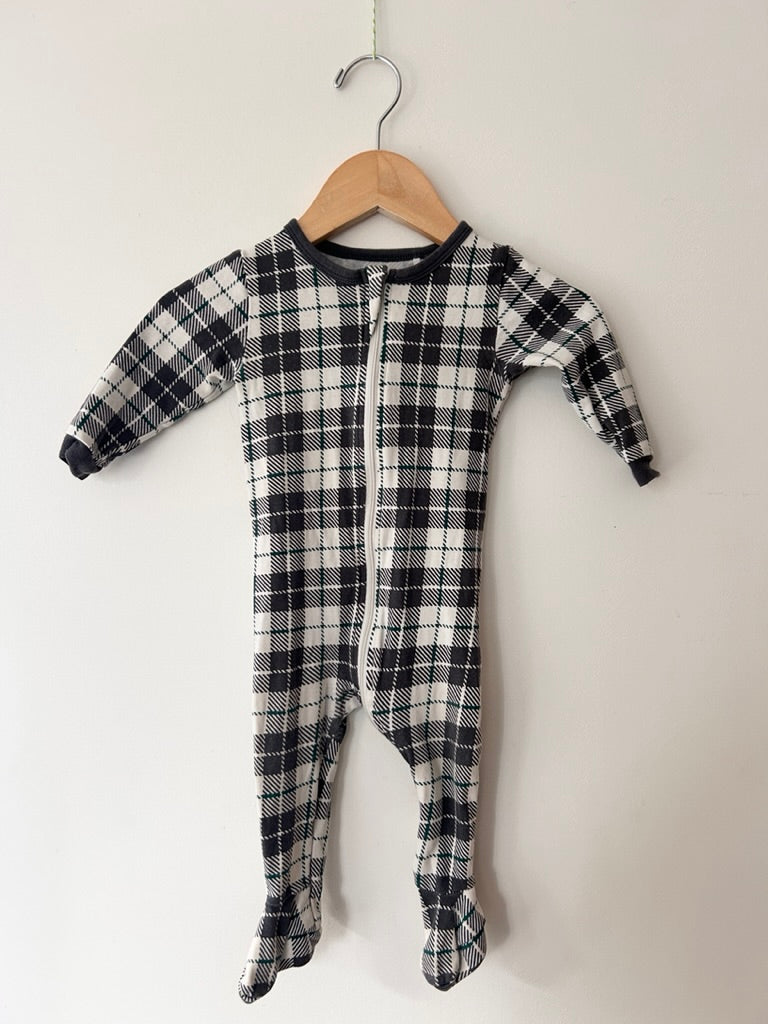 Petit Lem Grey and Green Plaid Sleeper • 6-12 months *