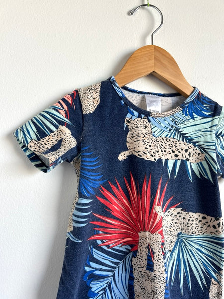 Bonds Leopard Red Blue Leaves Short Romper • 18-24 months