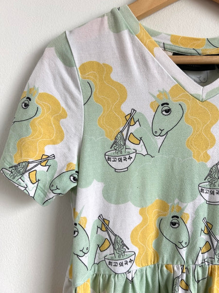 Mini Rodini Unicorn Eating Noodles Short Sleeve Dress • 8-9 years