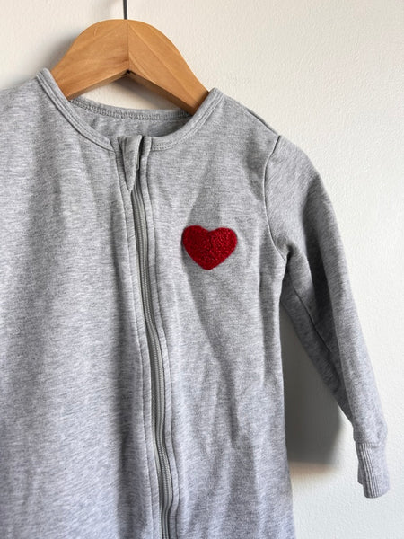 Petit Lem Grey Heart Zip Romper • 2 years