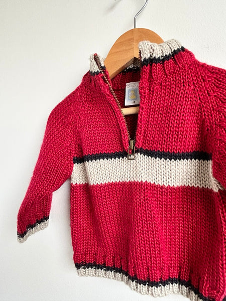 Vintage Baby World Red Wool Blend Knit 1/4 Zip Knit Sweater • 6-18 months
