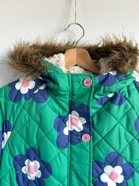 Mini Boden Green Floral Quilted Long Jacket • 9-10 years