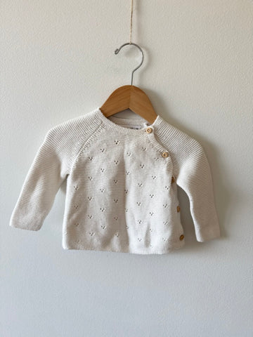 Zara White Eyelet Sweater with Buttons • 3-6 months