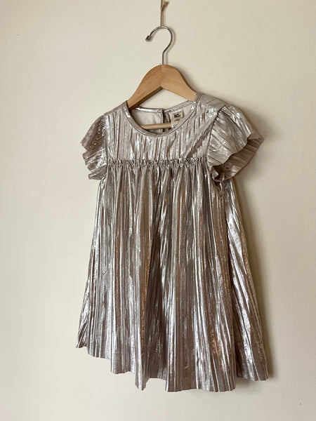 OshKosh Silvery Short Sleeve Pleated Dress • 2-3 years