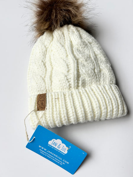 NEW Jan and Jul White Toque with Pom Pom • 6 months - 2 years (Medium)