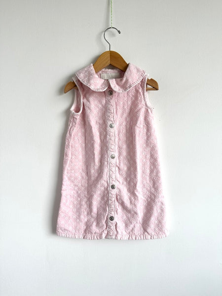 Zara Pink Denim Embroidered Tank Dress with Collar • 5 years