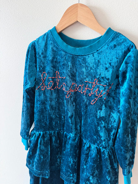 Minti Blue Let's Party Crushed Velvet Dress • 5-7 years