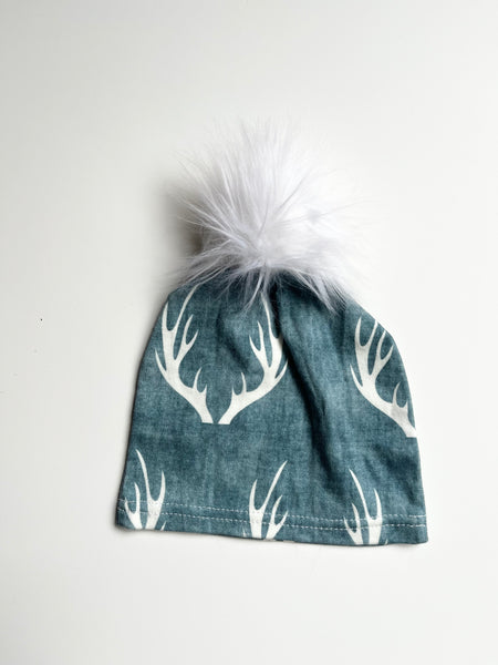 NEW Portage and Main Blue Antlers Pom Beanie • 1-3  years