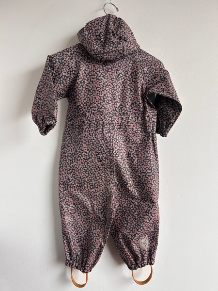 Wheat Pink and Blue Floral Rubberized Rainsuit • 18-24 months