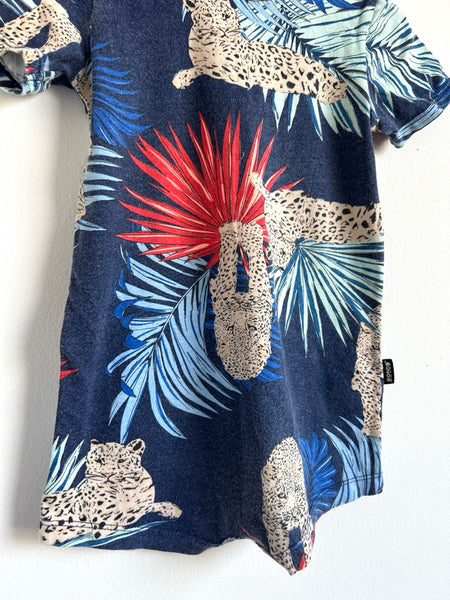 Bonds Leopard Red Blue Leaves Short Romper • 18-24 months