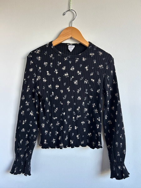 Zara Ribbed Long Sleeve Black Floral Top • 10-12 years
