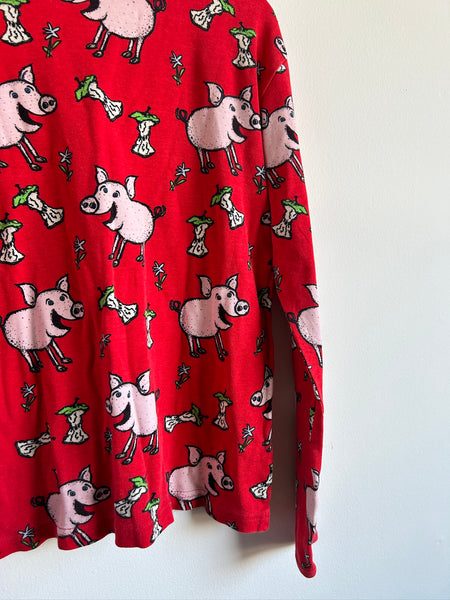 Duns Pig Print Long Sleeve Red Shirt • 11-12 years (152cm)