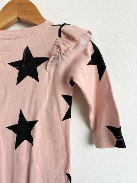 Nununu Pink Star Ruffle Long Sleeve Cotton Romper • 6-12 months