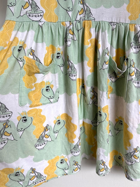 Mini Rodini Unicorn Eating Noodles Short Sleeve Dress • 8-9 years