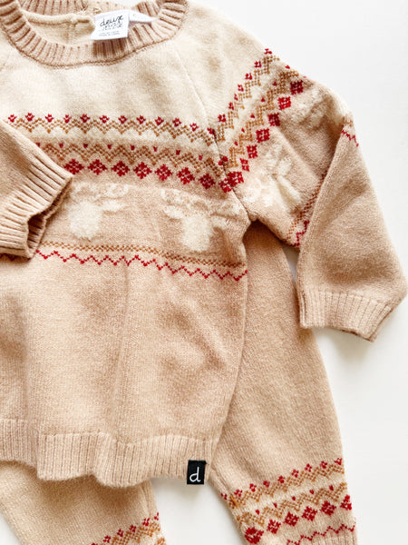 Deux Par Deux Knit Moose Fair Isle 2pc Set • 1-2 years